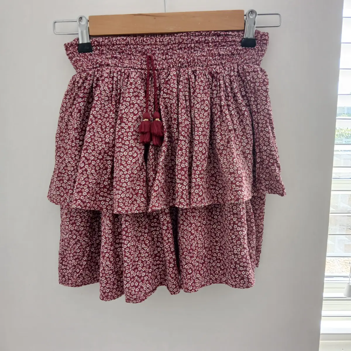John Lewis Girls Burgundy Floral Tiered Skirt Age 11 Boho