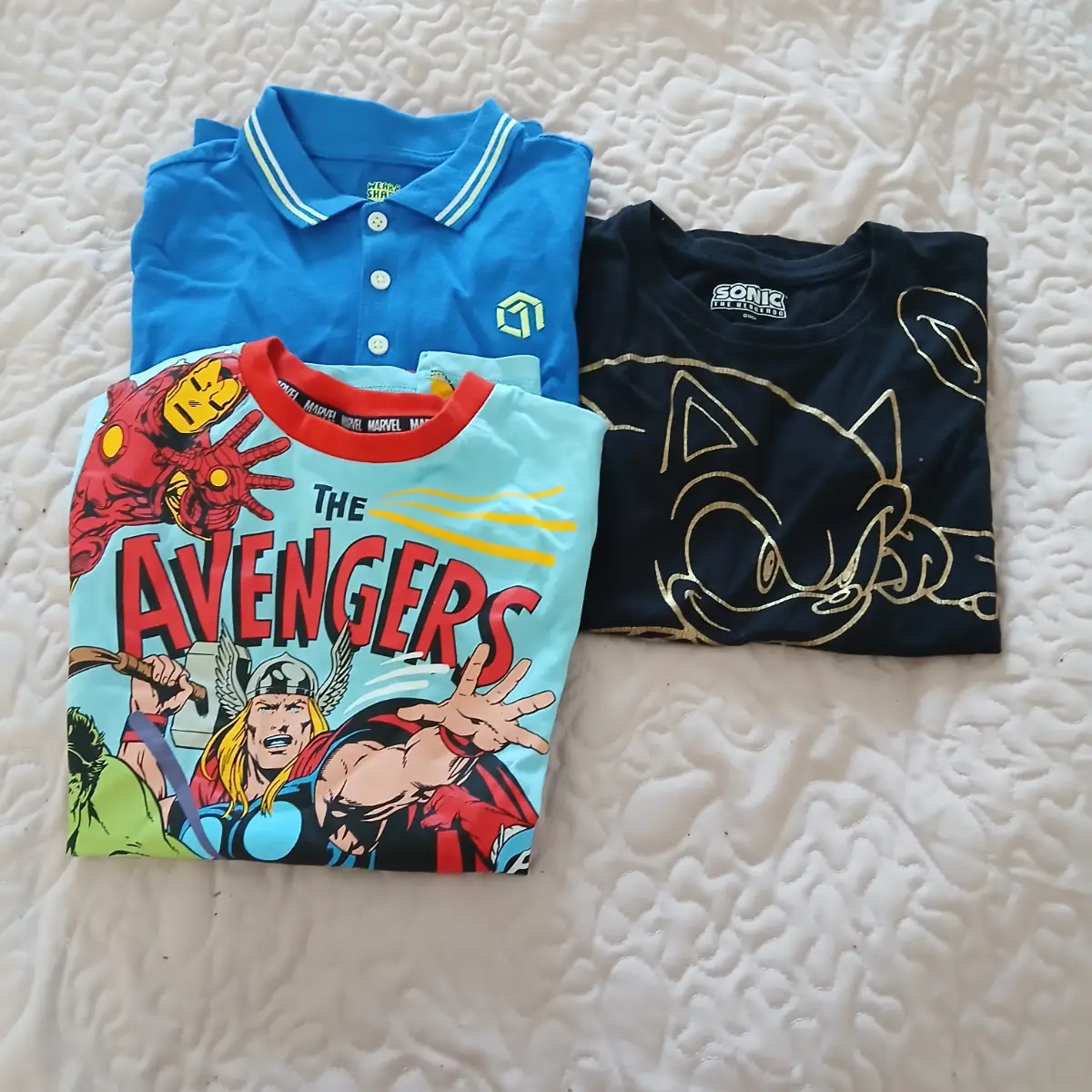 Boys Age 11 Bundle F&F Polo, Marvel Avengers & Sonic T-shirts