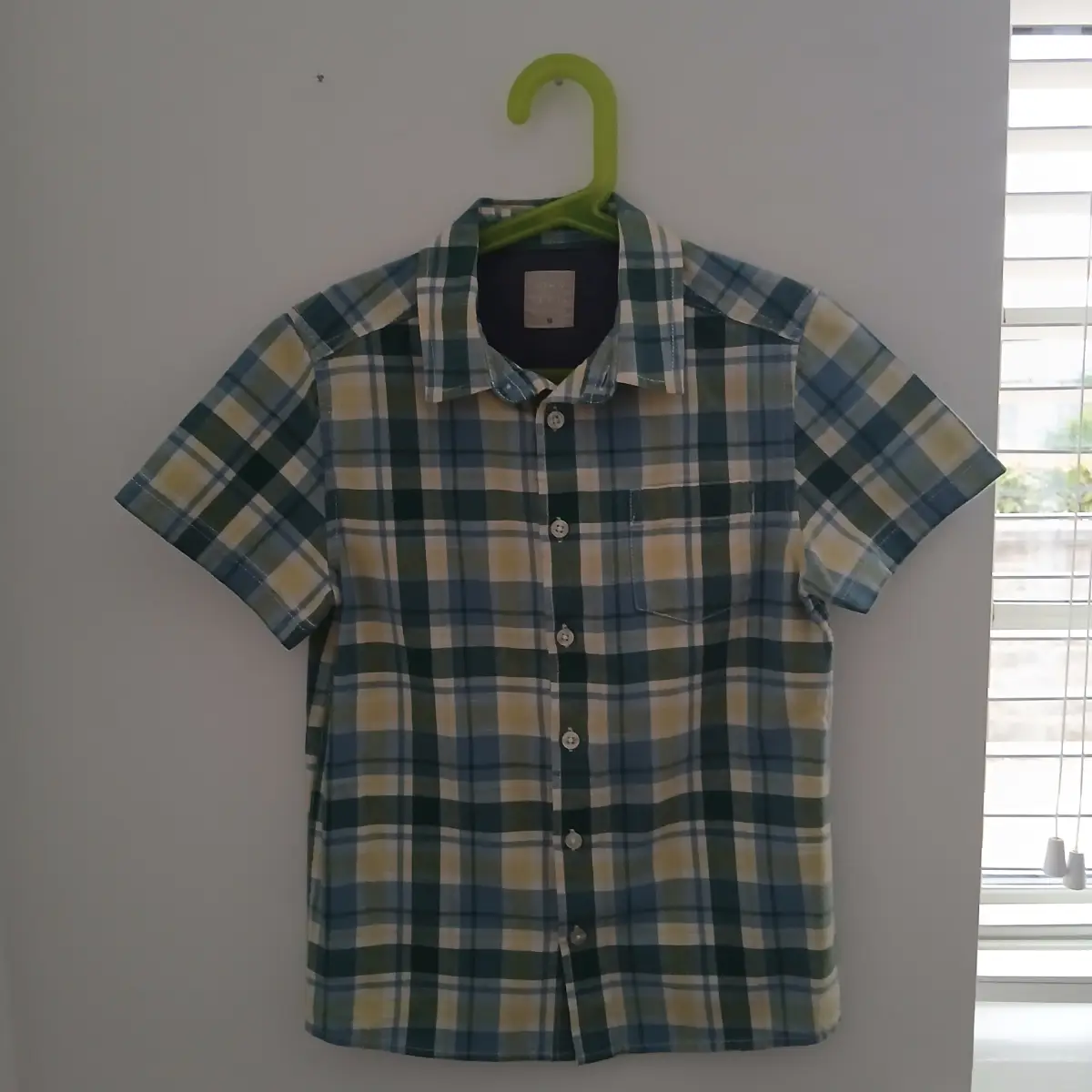 John Lewis Boys Green Check Short Sleeve Shirt Age 10