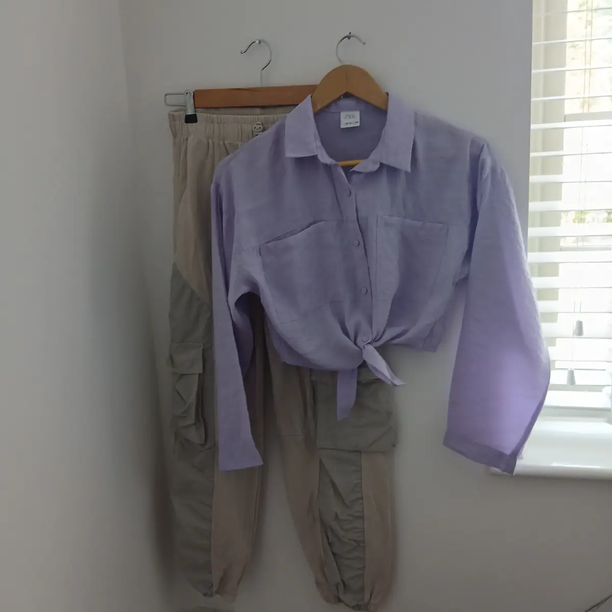 Zara Girls Lilac Tie-Front Shirt & Cargo Joggers Bundle Age 13-14
