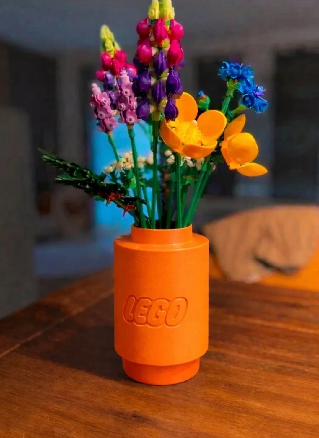 Orange lego style vase for artificial Flowers