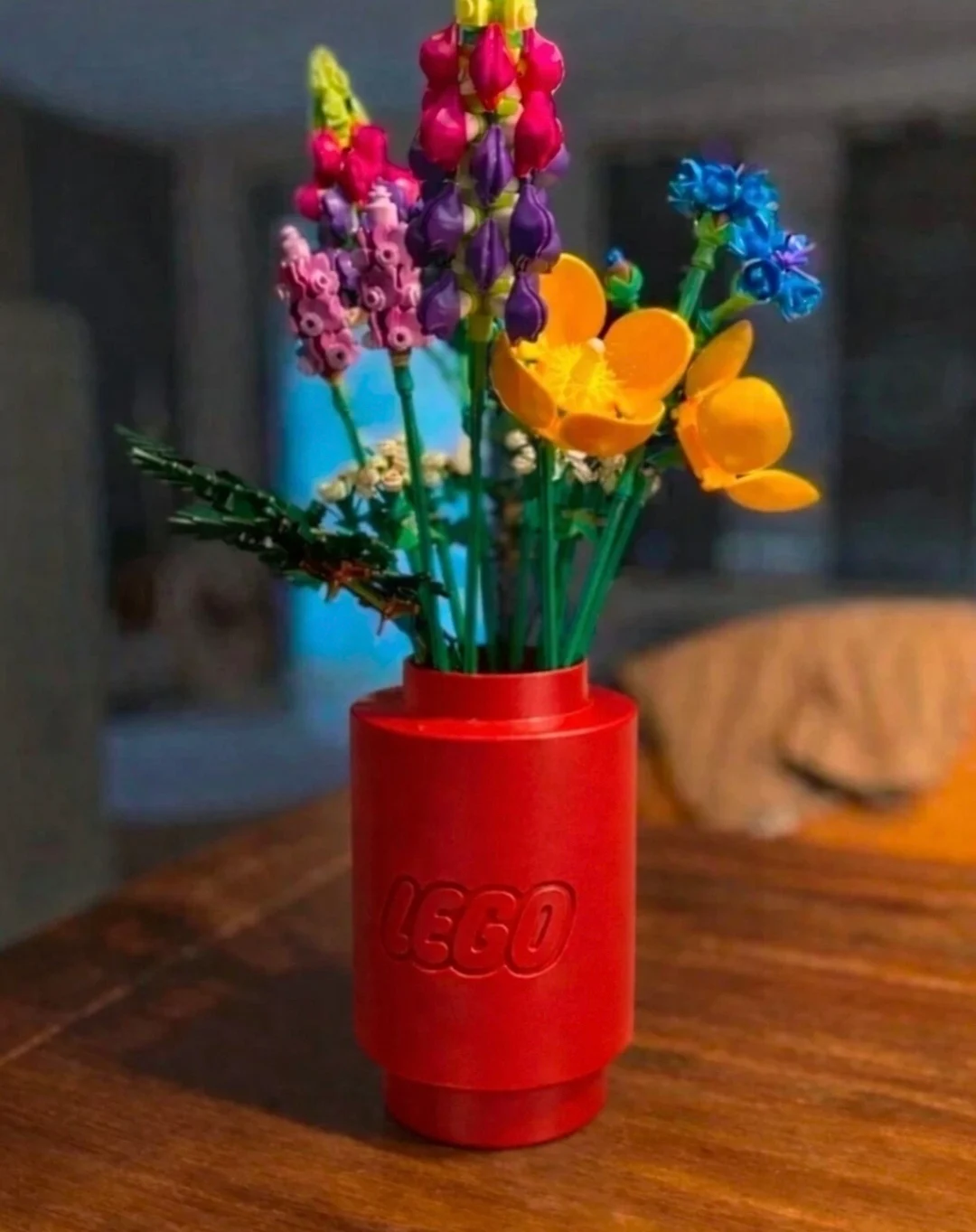 Red lego vase for artificial Flowers