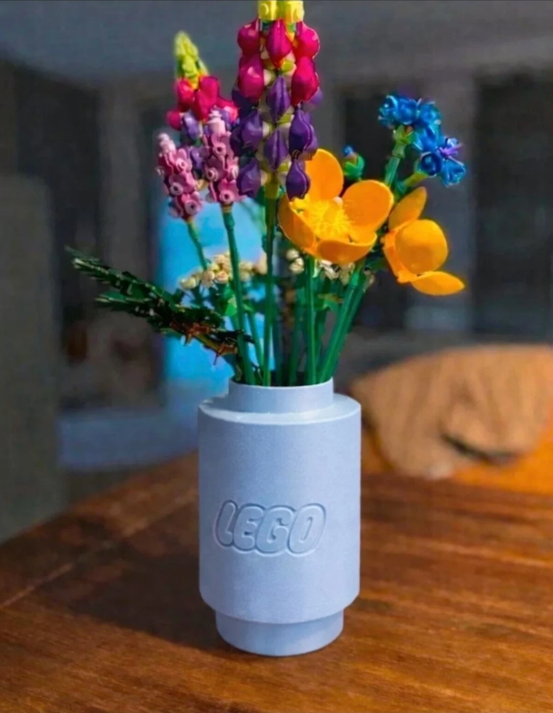 Ice blue lego style vase for artificial Flowers