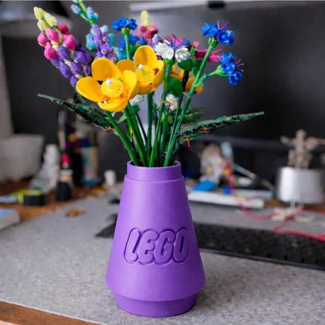 Purple lego style vase for artificial Flowers