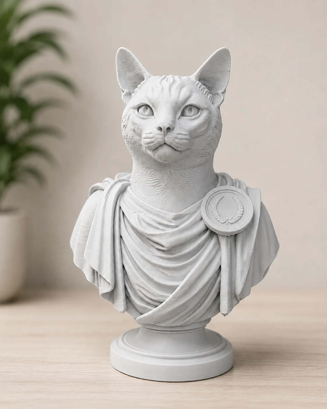 Emperor roman cat statue - light grey