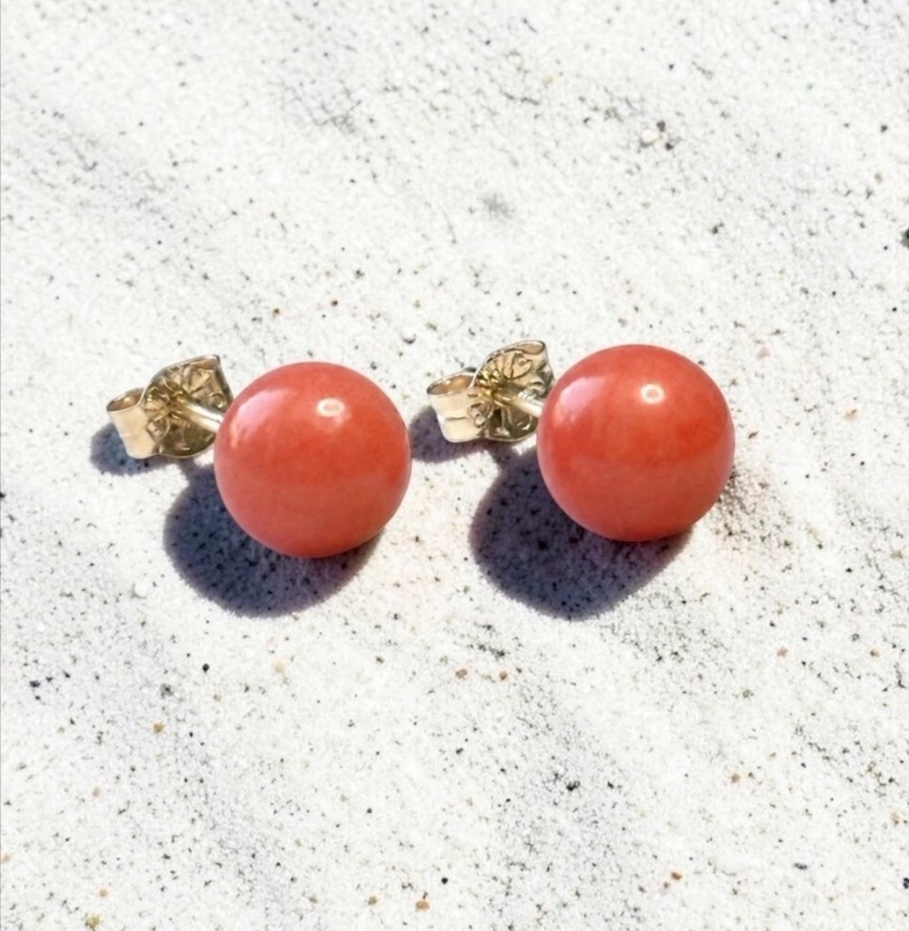 New 5mm Coral 9ct Gold Earring Studs 1.5Carats
