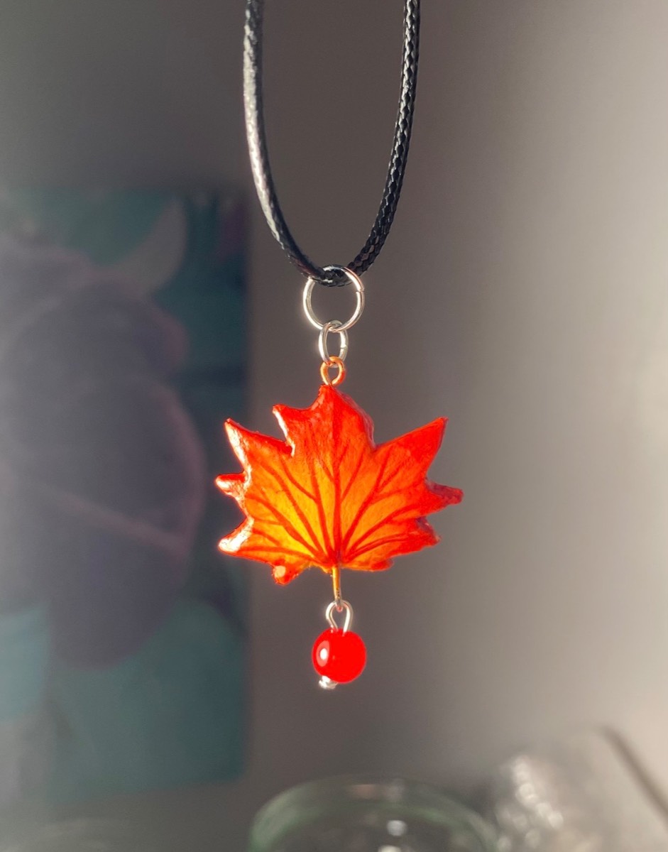 Handmade Autumn Maple Leaf Necklace | Air Dry Clay Nature Inspired Jewellery | Forestcore Cottagecor