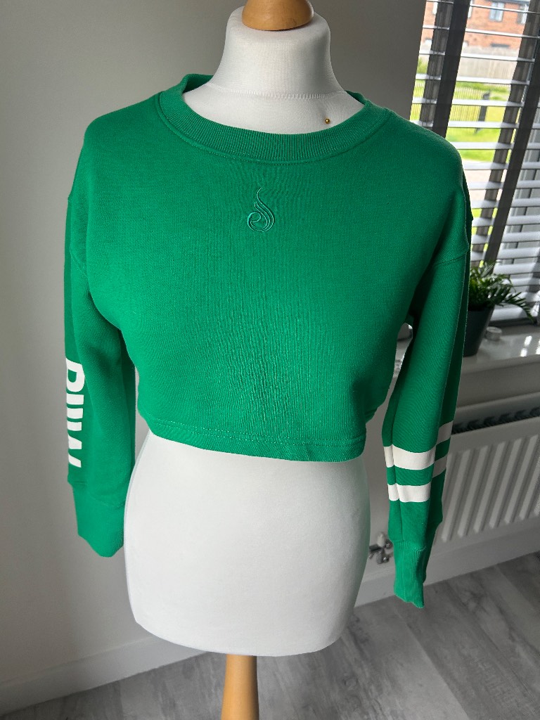 Ryderwear Green Cropped Sweatshirt UK XS UK size 8 - 10 Gym Fitness Athleisure Crew Neck Jumper
