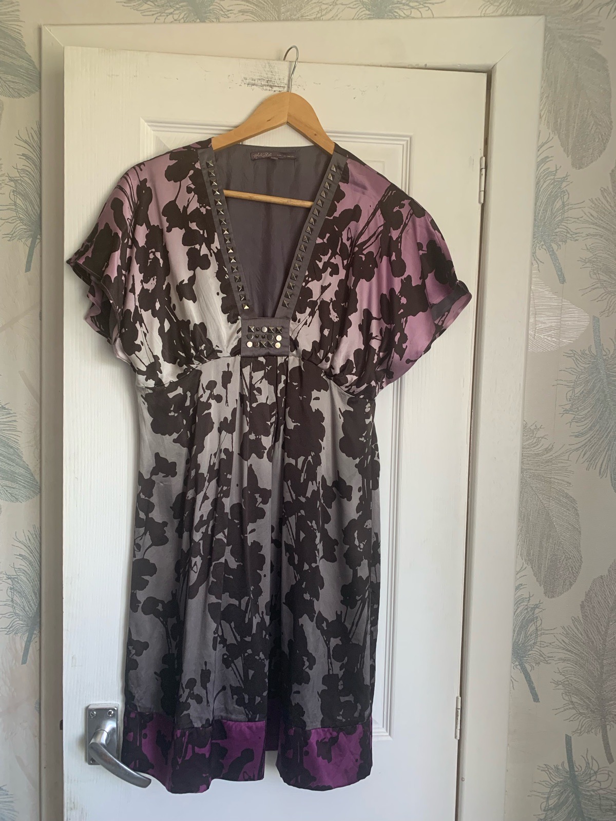 Hale Bob 100% silk dress flutter dress with embellishments size M uk 10-12