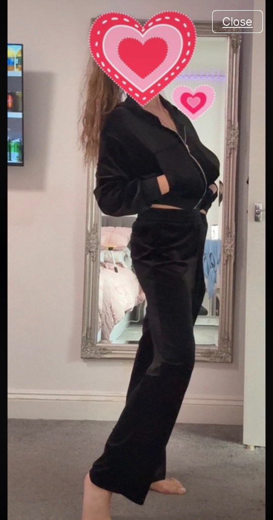 Black two-piece velvet/velour tracksuit