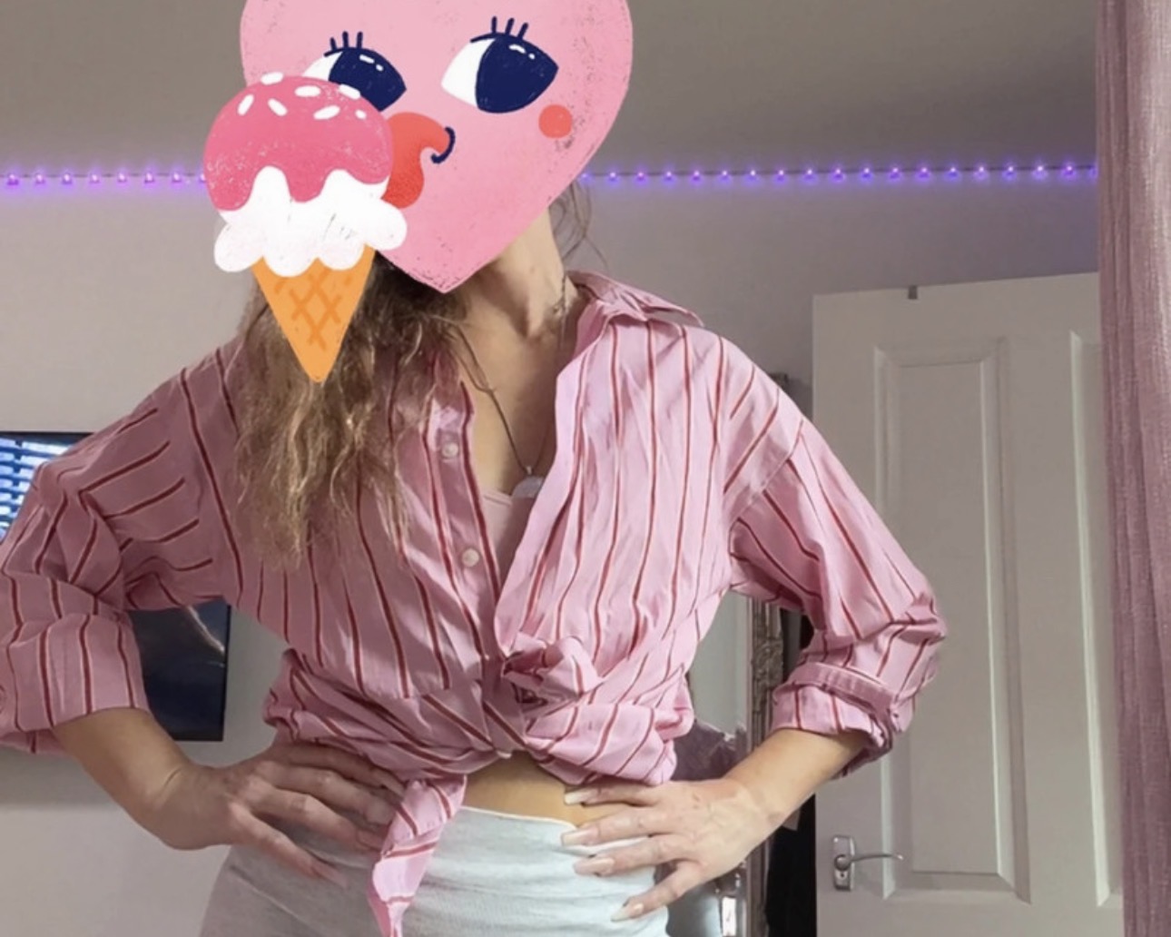 Red and pink Pin striped women's long sleeve shirt