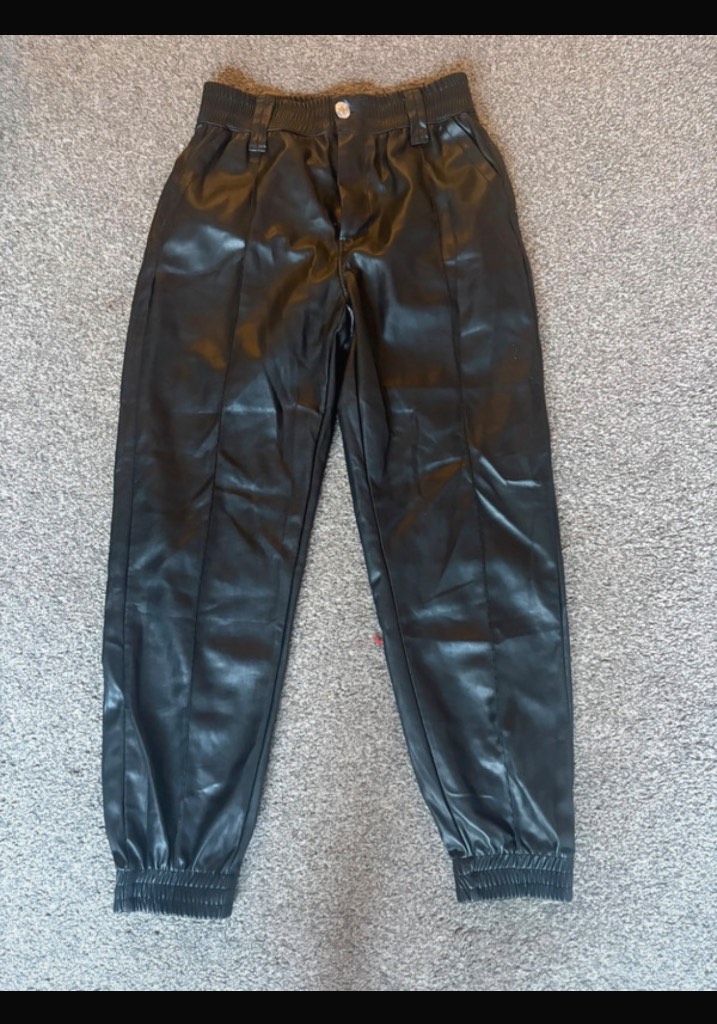 Leather look black joggers