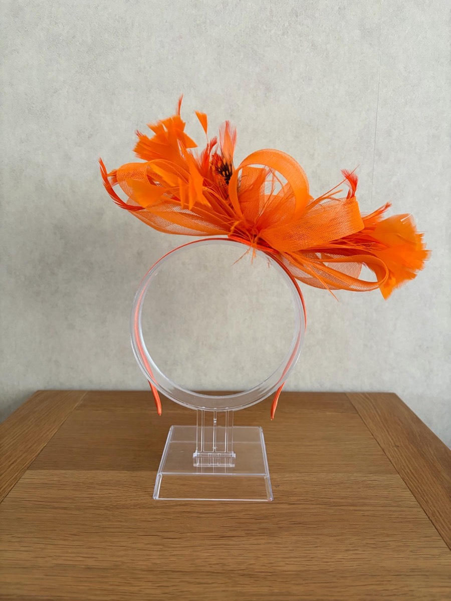 Orange fascinator with feather detail - New