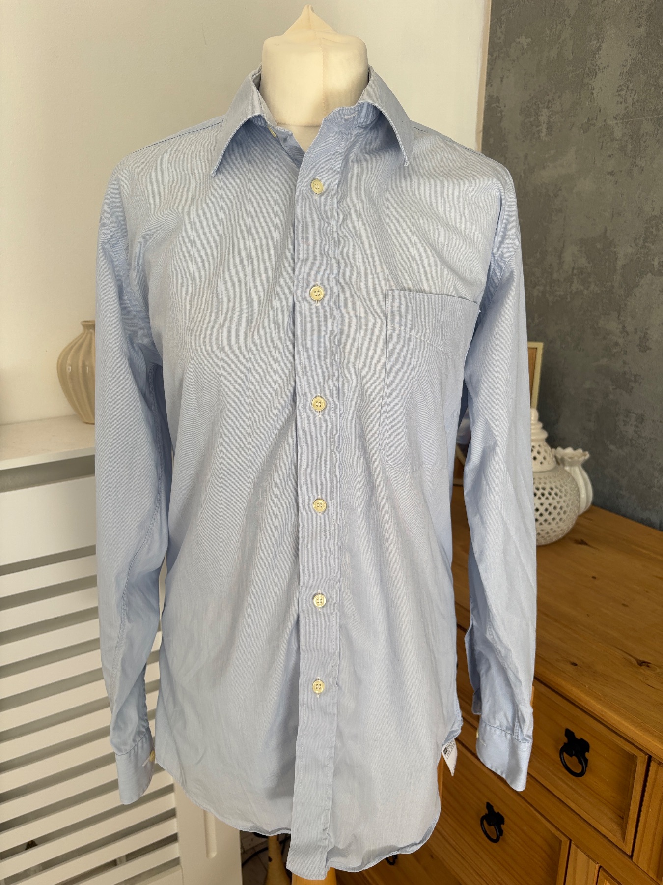 Vintage Men’s St Michael Marks & Spencer Blue/white Thin Striped Shirt VGC