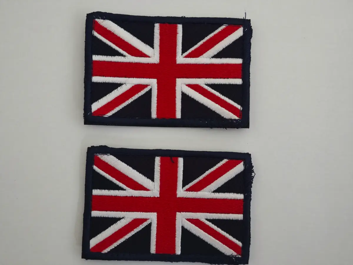 2x UK Union Jack Embroidered Iron-On/Sew-On Patches