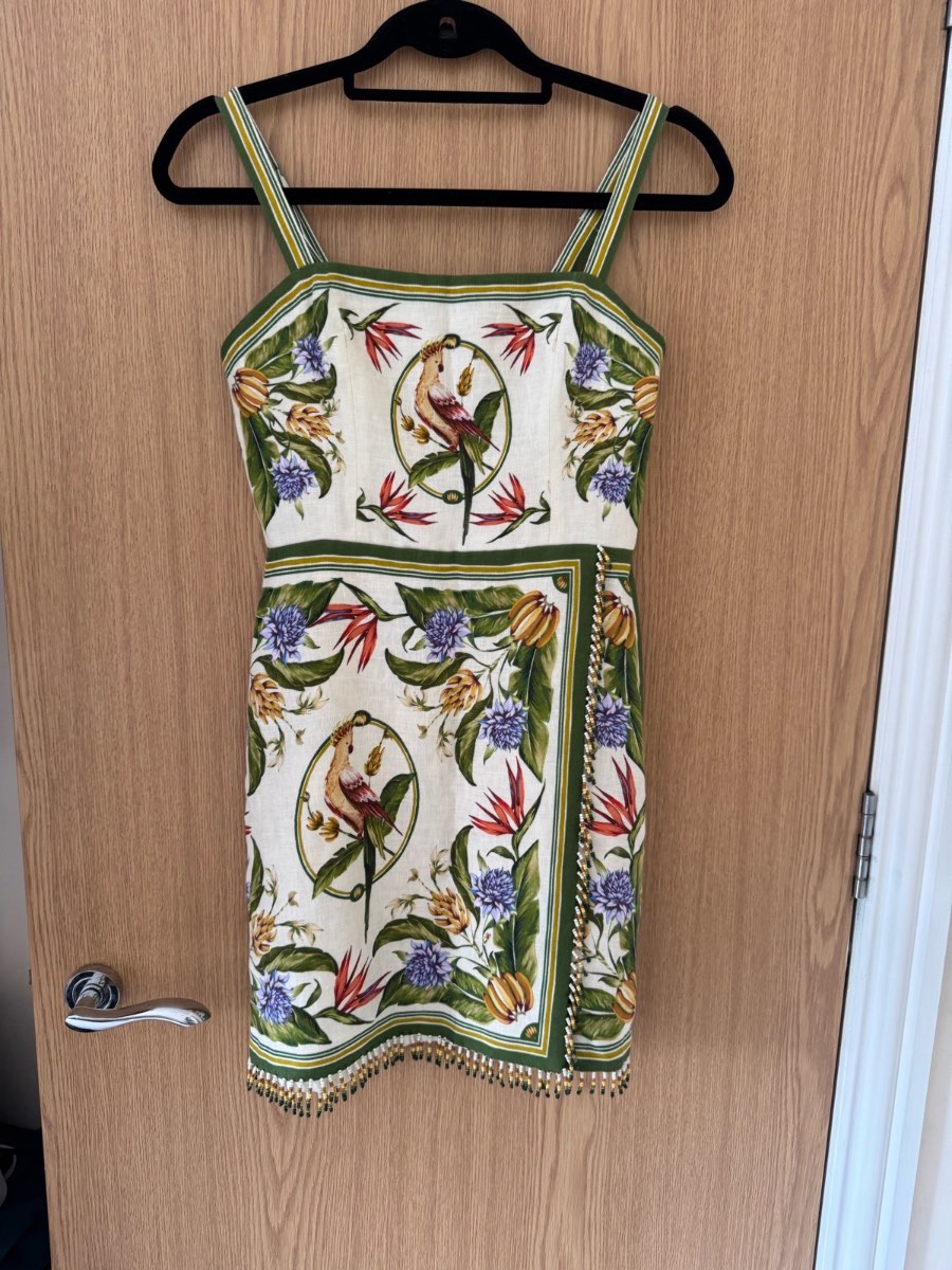 Farm Rio Tropical Scarf Sand Sleeveless Mini Dress