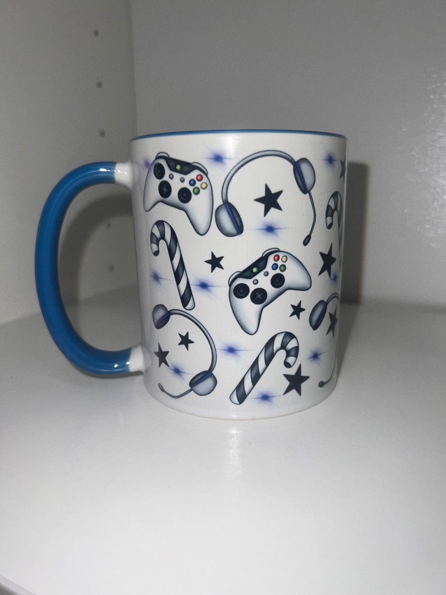 Gamers blue handle ceramic mug