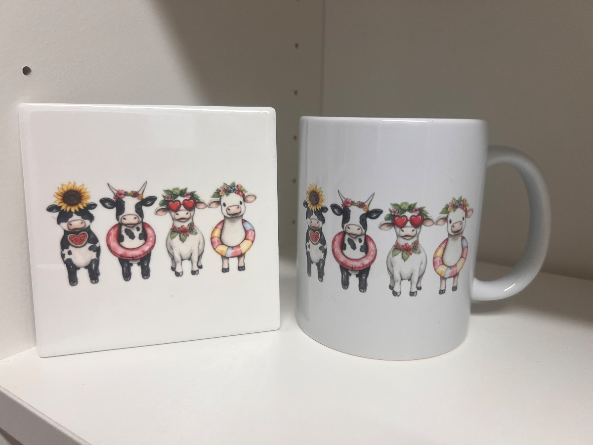 Happy cows ceramic mug and coaster set