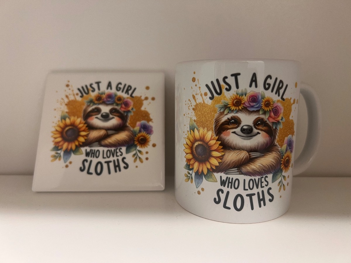 Just a girl who loves sloths ceramic mug and coaster