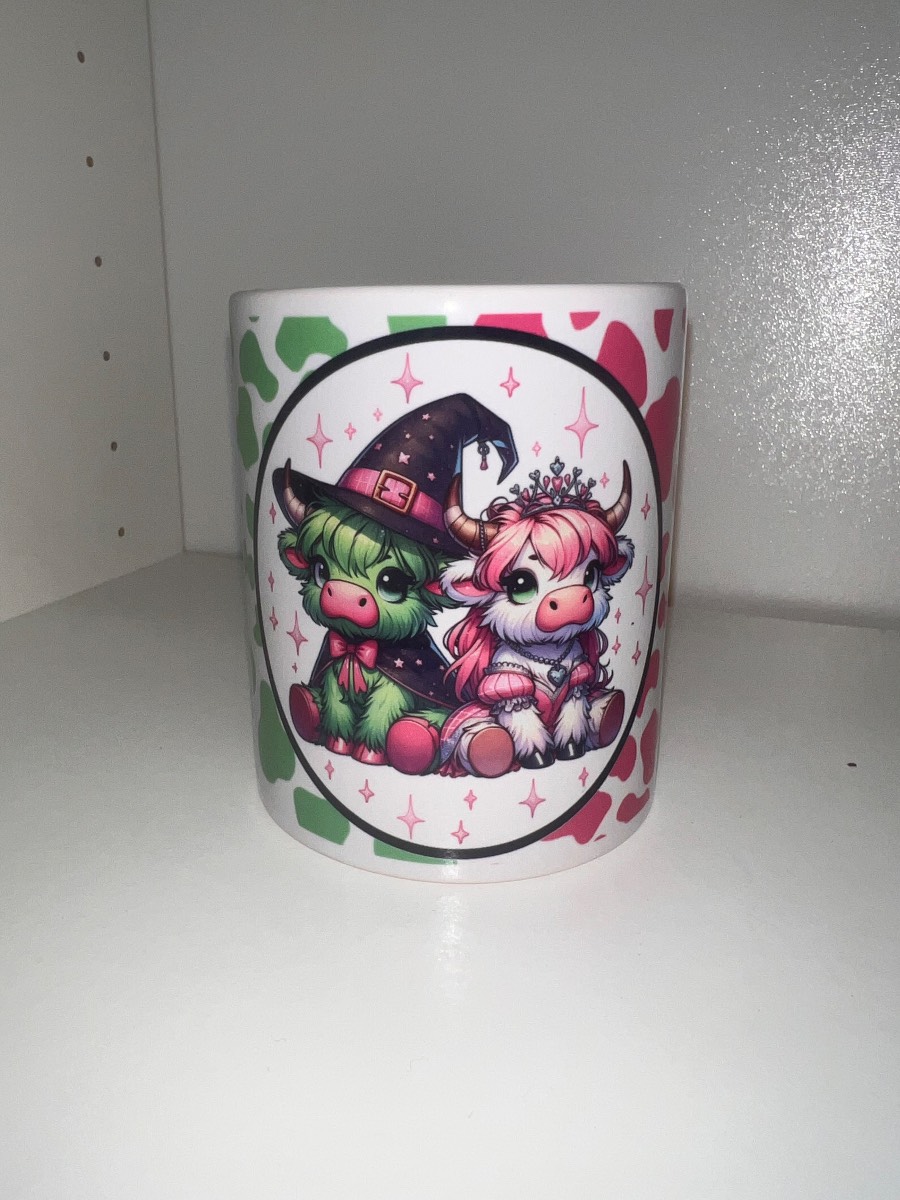 Highland cows dressed as wicked characters ceramic mug