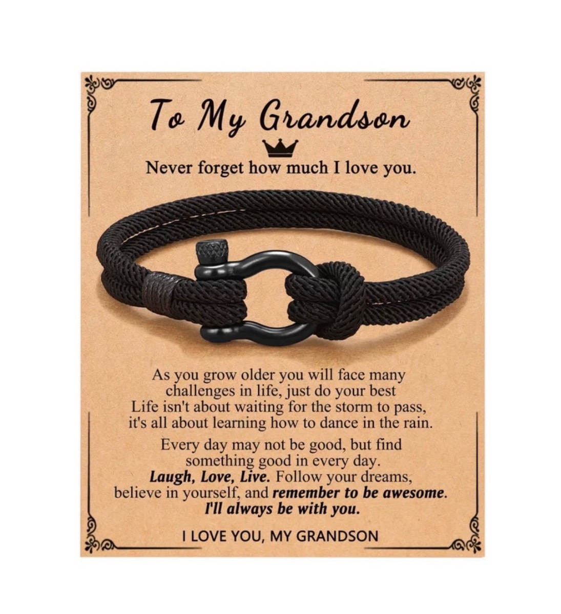 Grandson rope bracelet with gift card and bag