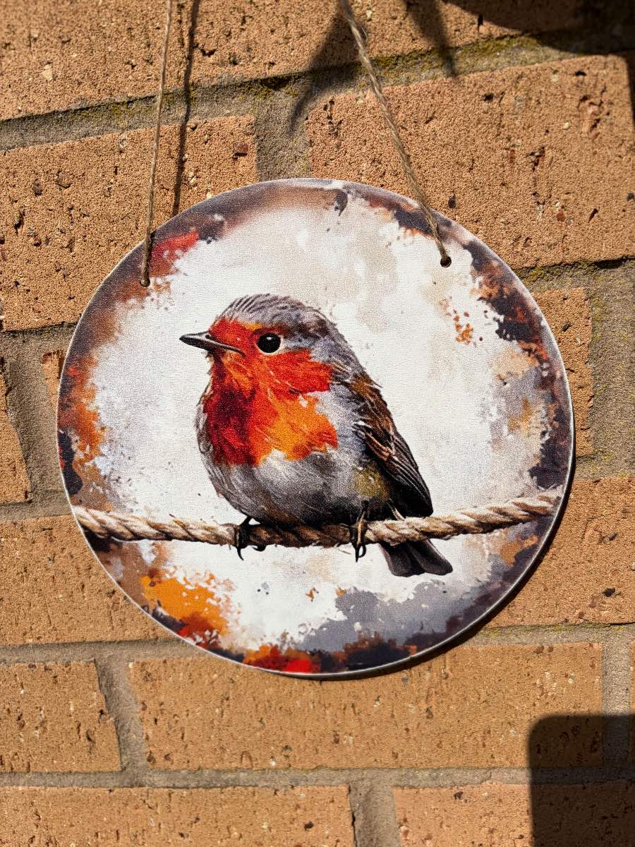 Fabulous 7.8 inch wooden robin  sign