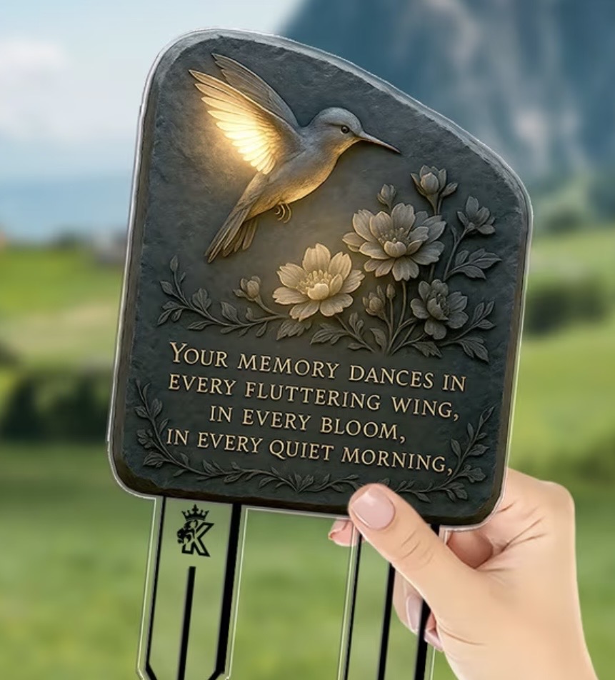 7.8 inch acylic hummingbird grave plaque with reflective ring