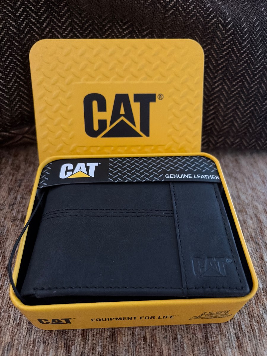 Leather wallet CAT black in tin box RFID blocking