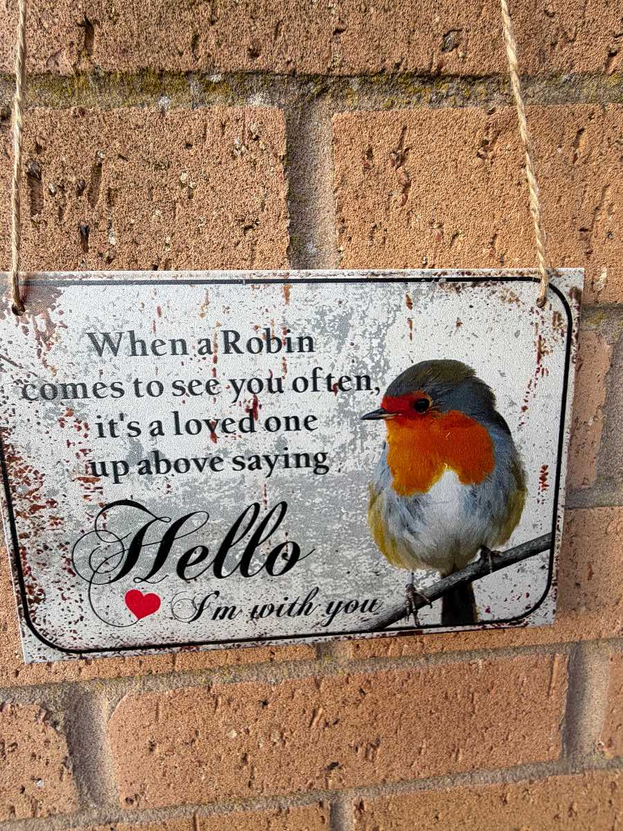 Wooden red robin memorial plaque