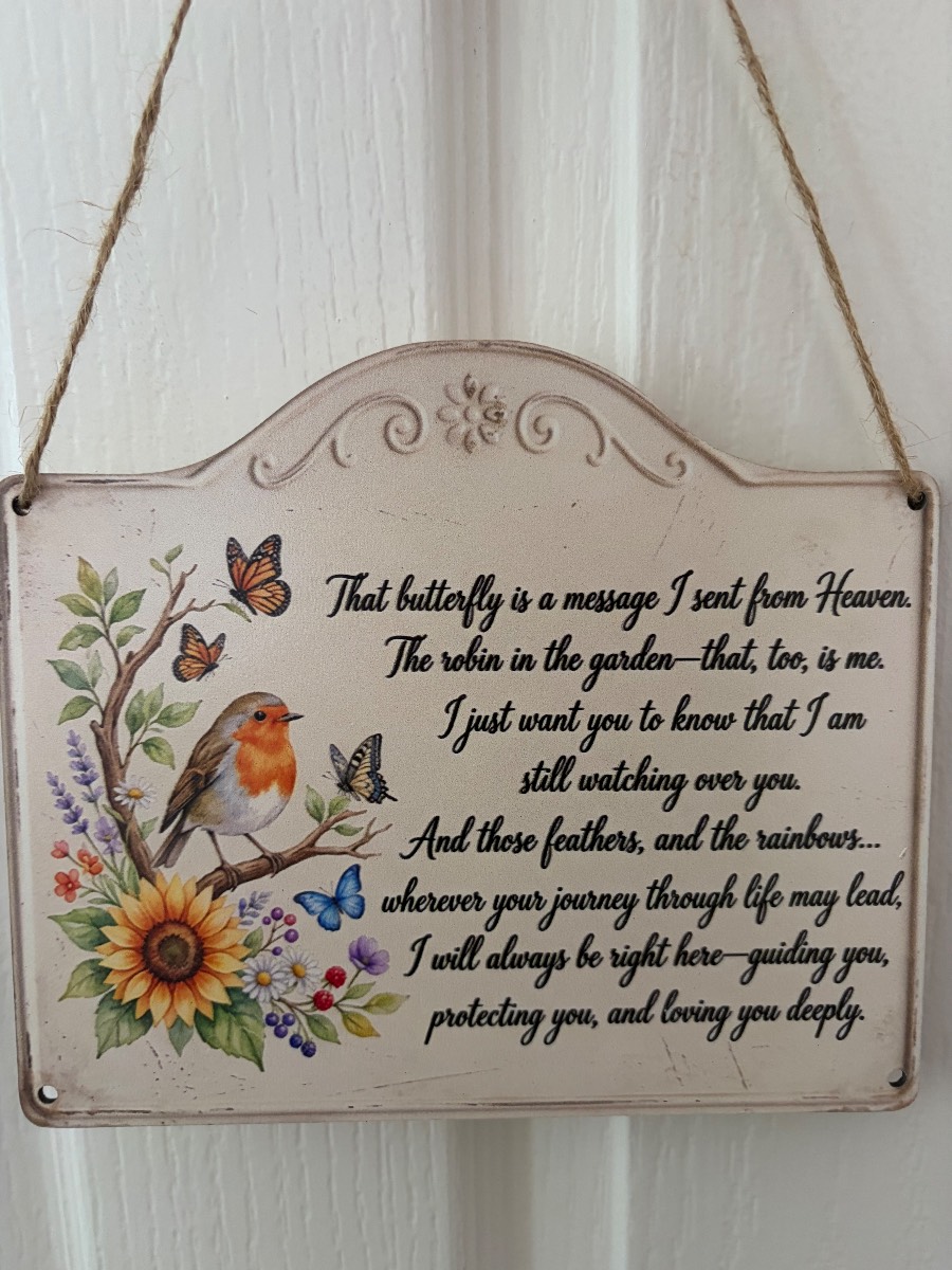 Wooden rustic robin memorial sign 7.9 inch