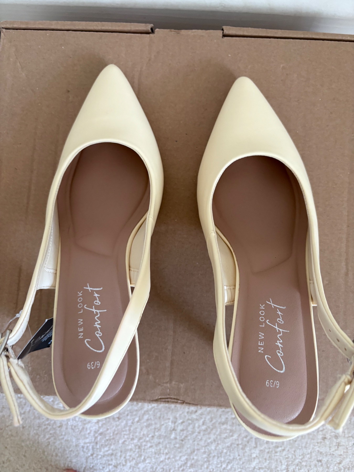 New Look Cream Pointed Slingback Heels – Comfort – New – UK 3