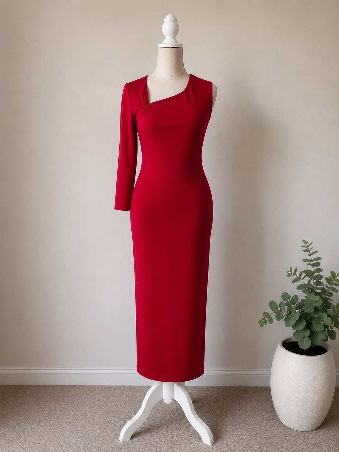 Club L London Red Maxi Dress – One Long Sleeve