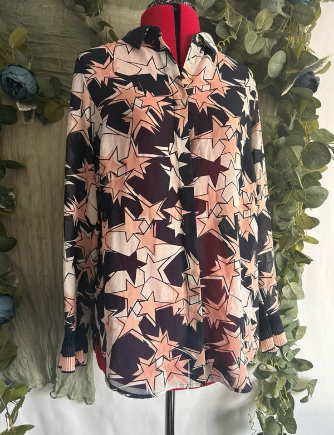 Mint Velvet Star Print Long Sleeve Blouse – Size 10
