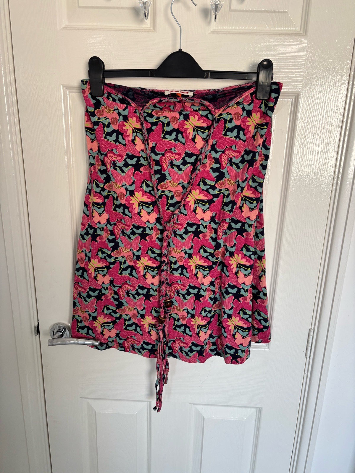 White stuff butterfly print halter neck beaded top