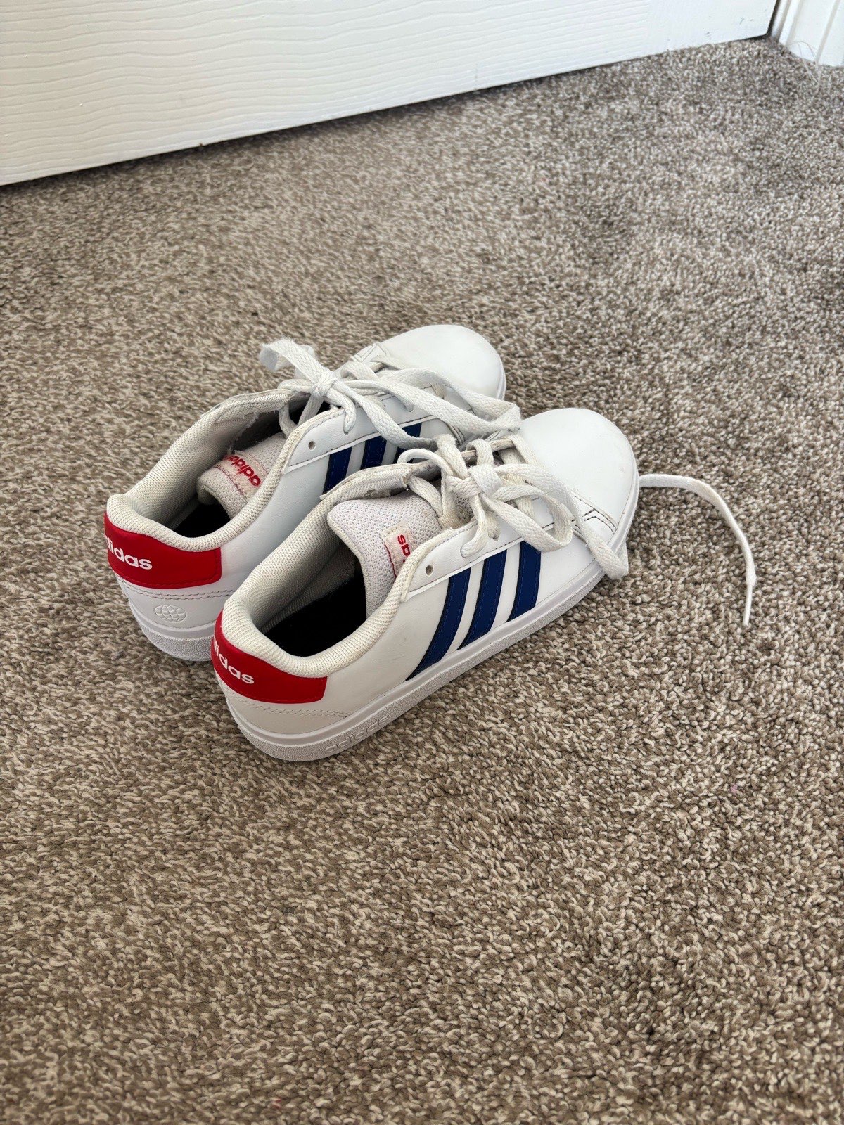 Boys White Red and Blue Adidas Trainers