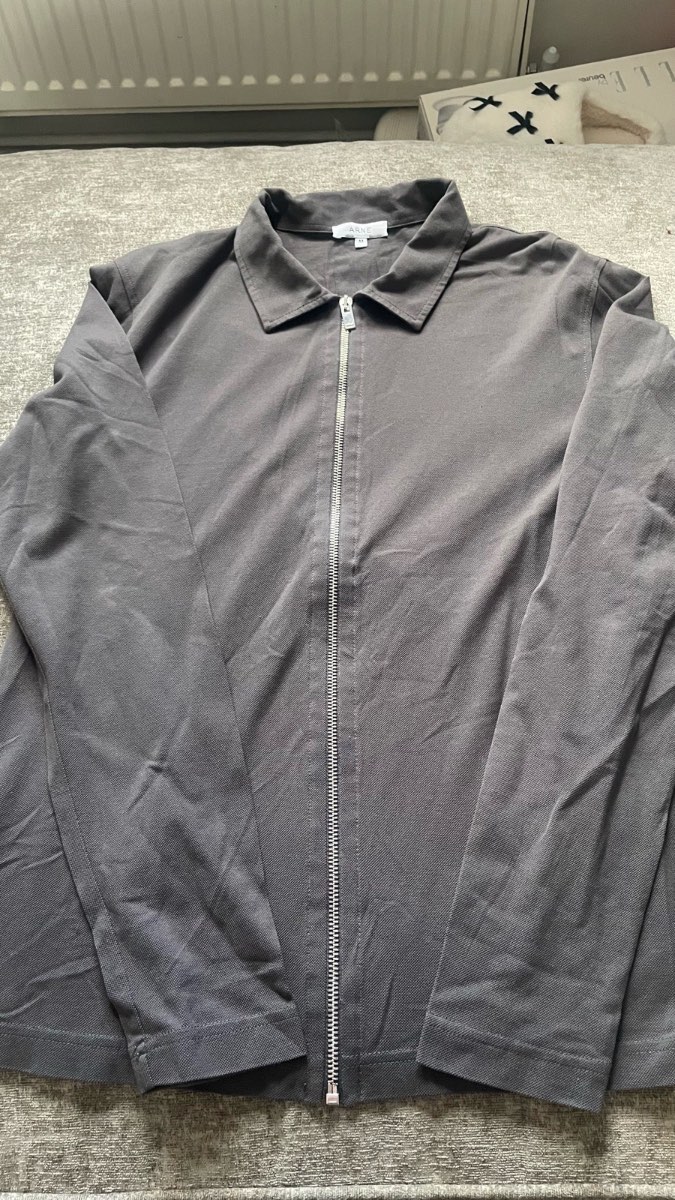 Arne grey cotton full zip shirt