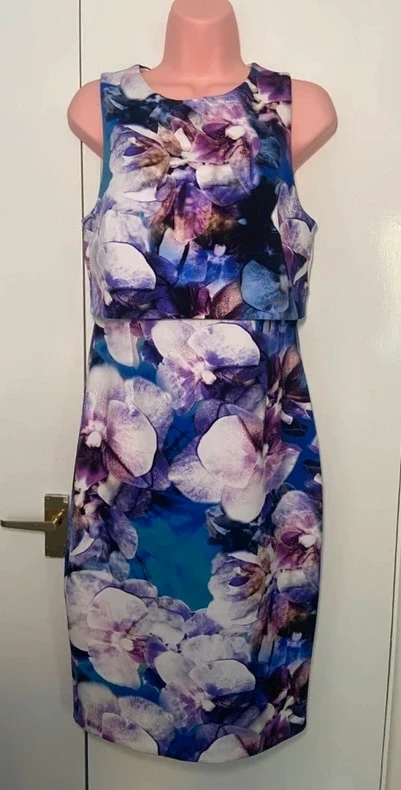 Gallery Purple Floral Bodycon Dress Size 12