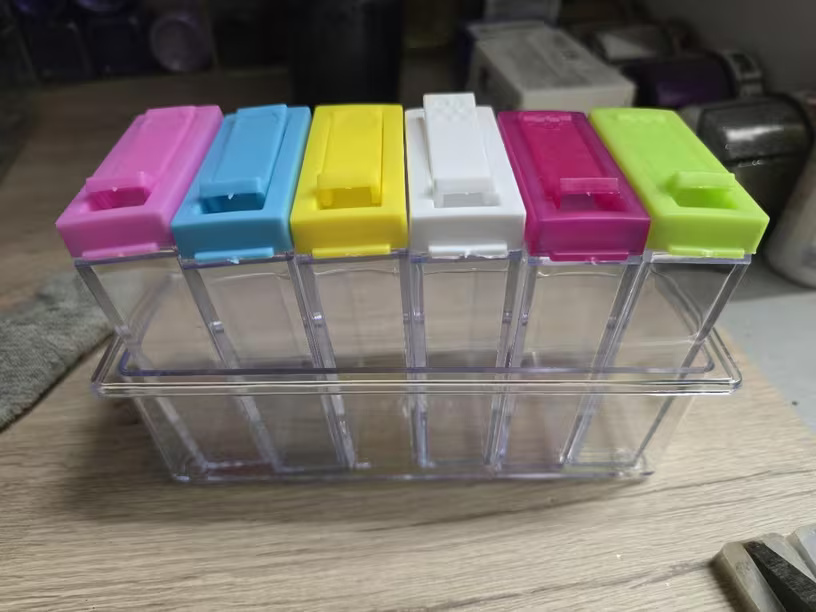 6 Compartment Food Storage Dispenser Set Clear Containers with Colour Lids