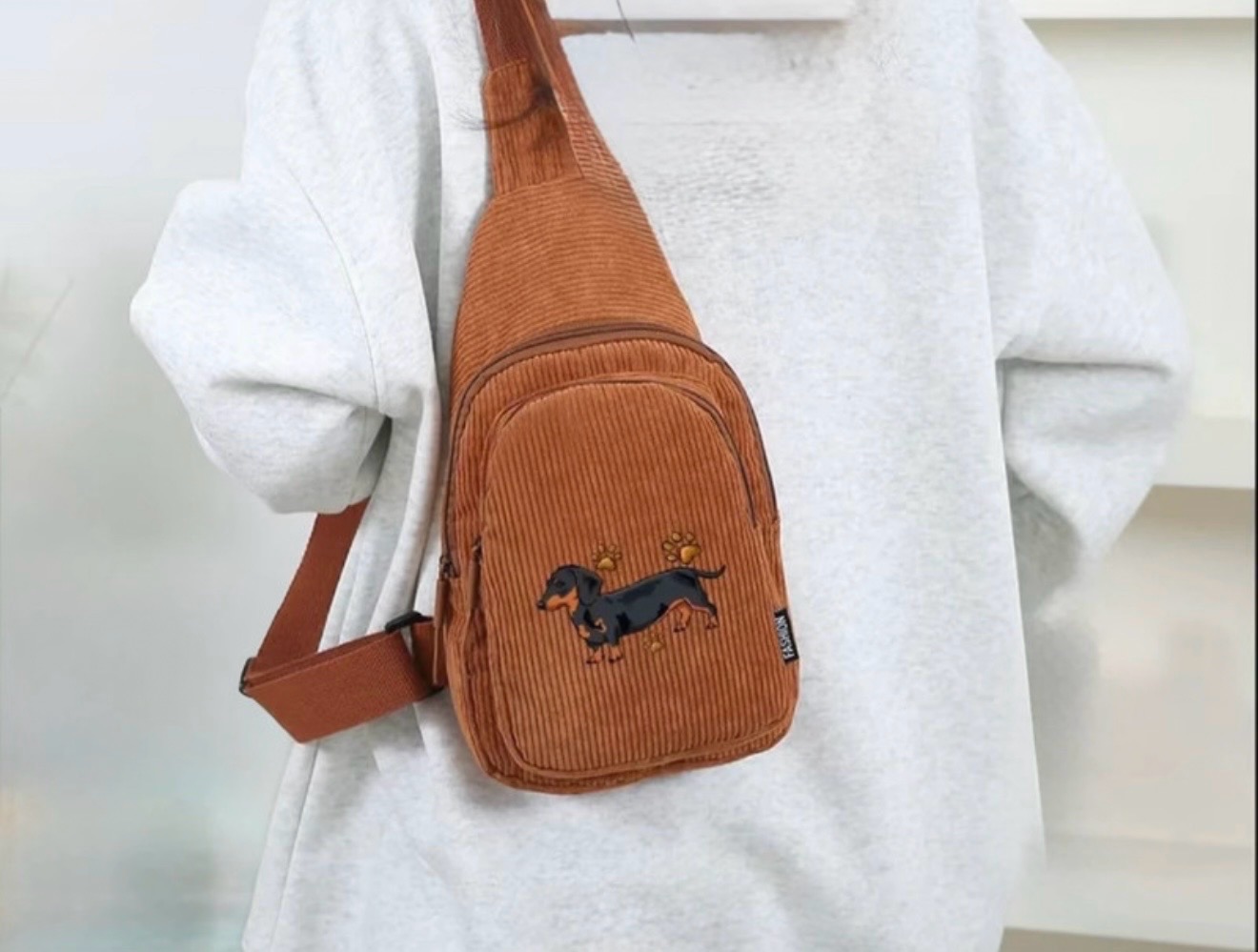 Dachshund Crossbody Bag - Brand New - Brown - Dog Patterned - One Size
