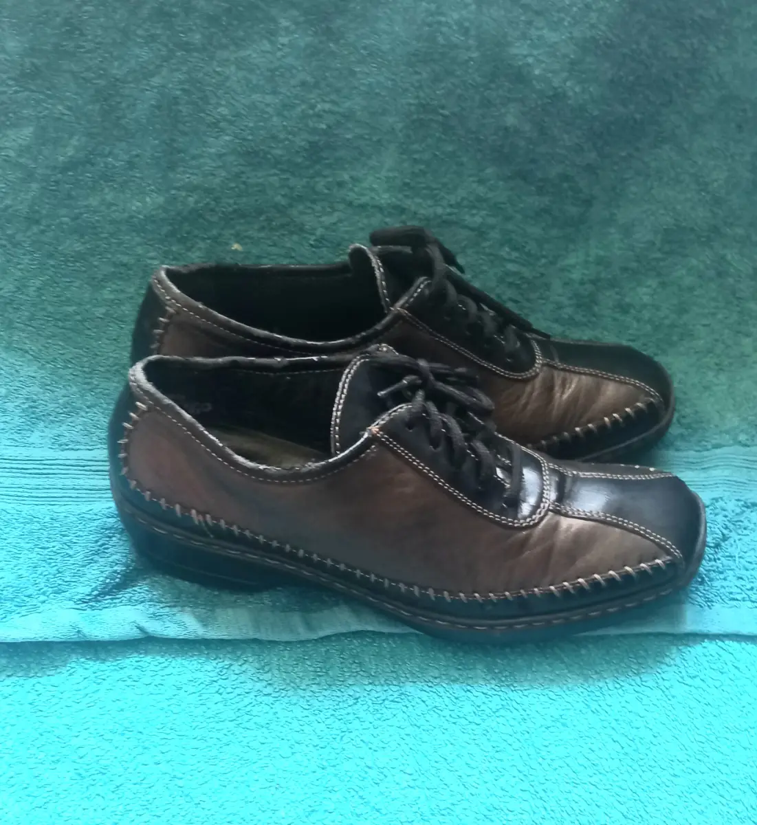 DORNDORF Black Leather Lace-Up Casual Sneakers UK 4 Square Toe Stitched