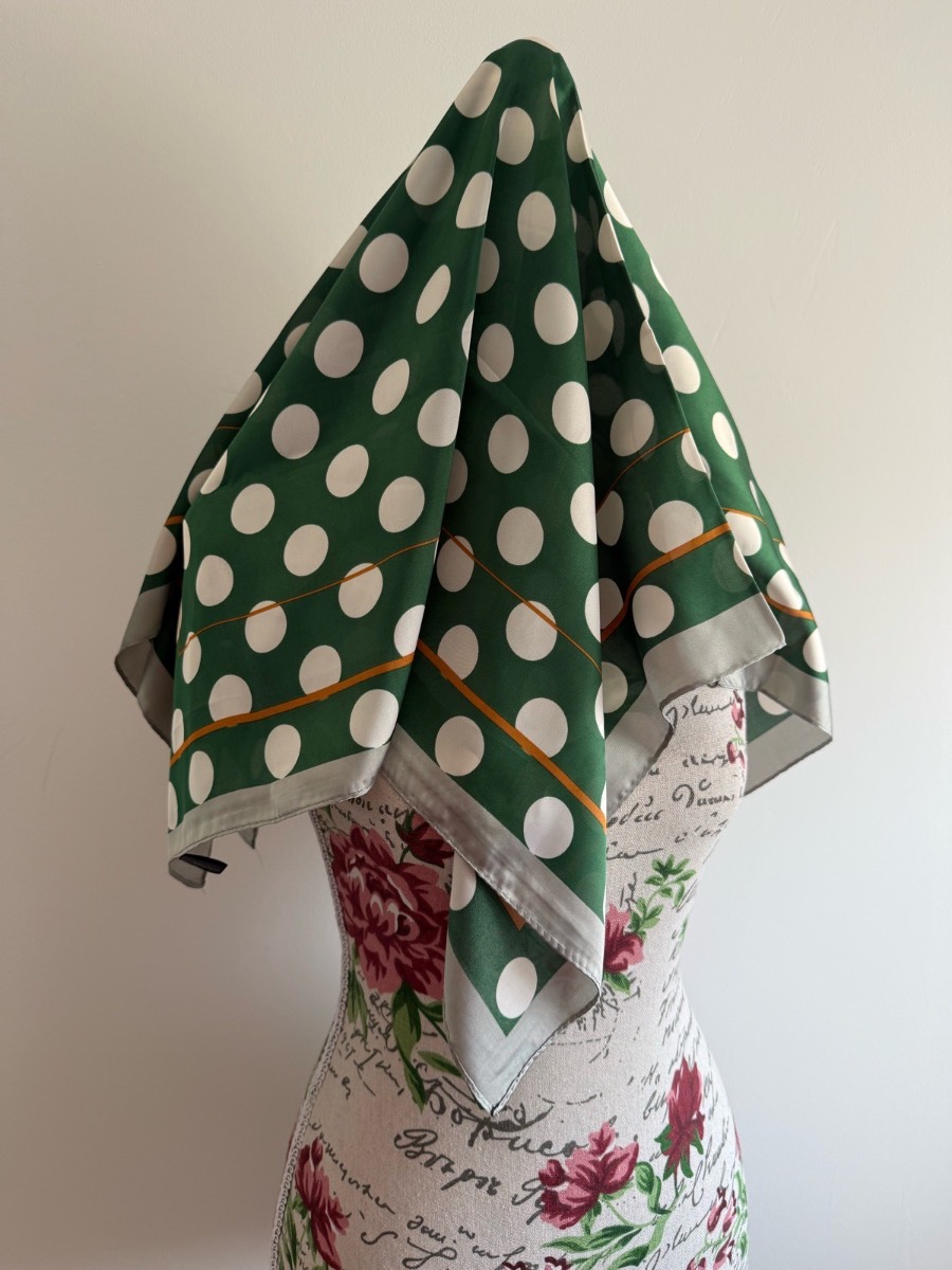 Green and white polka dot scarf