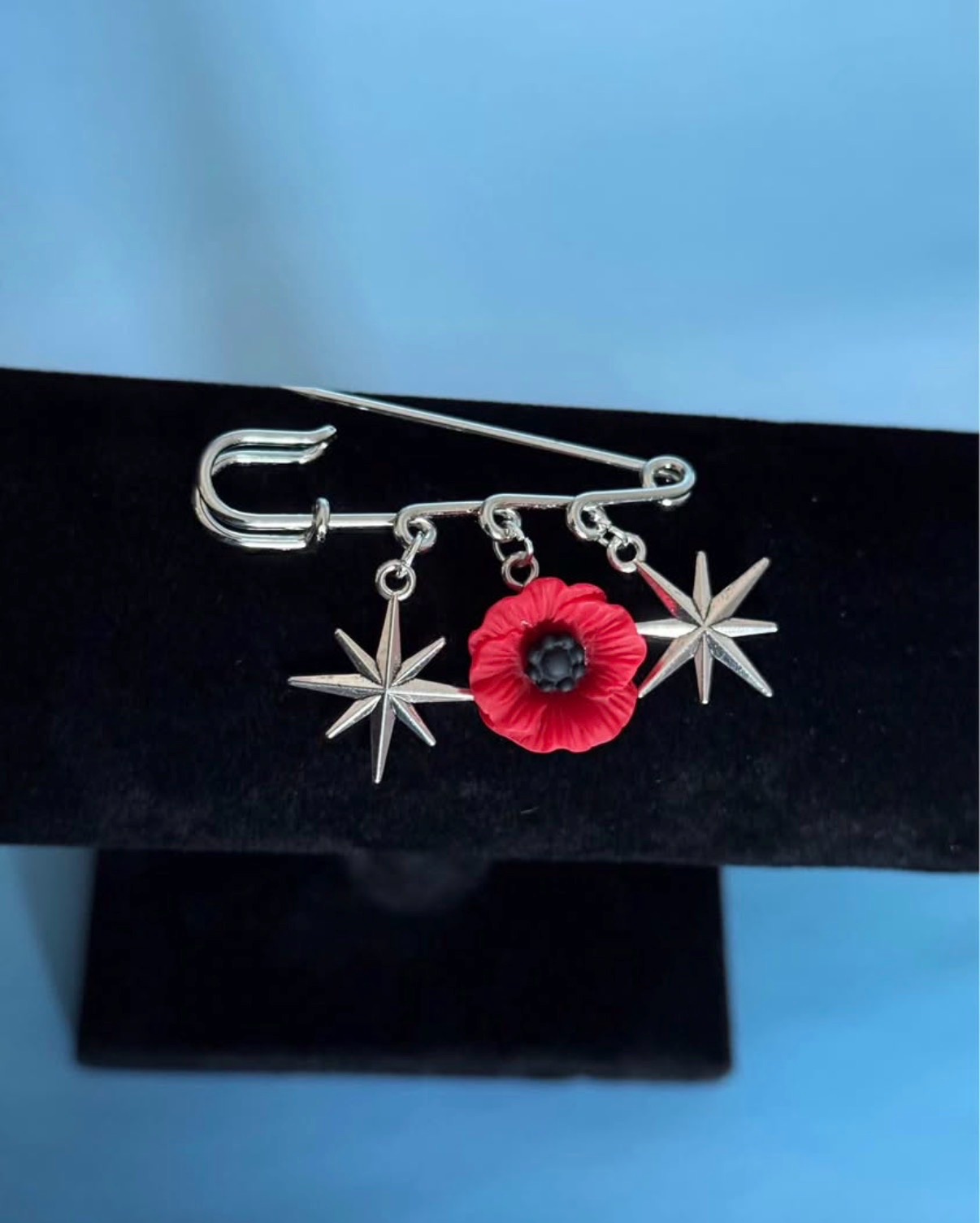 Handmade Poppy & Stars Resin Pin Brooch