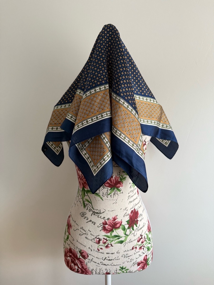 Classic Navy Blue Checkered Square Scarf