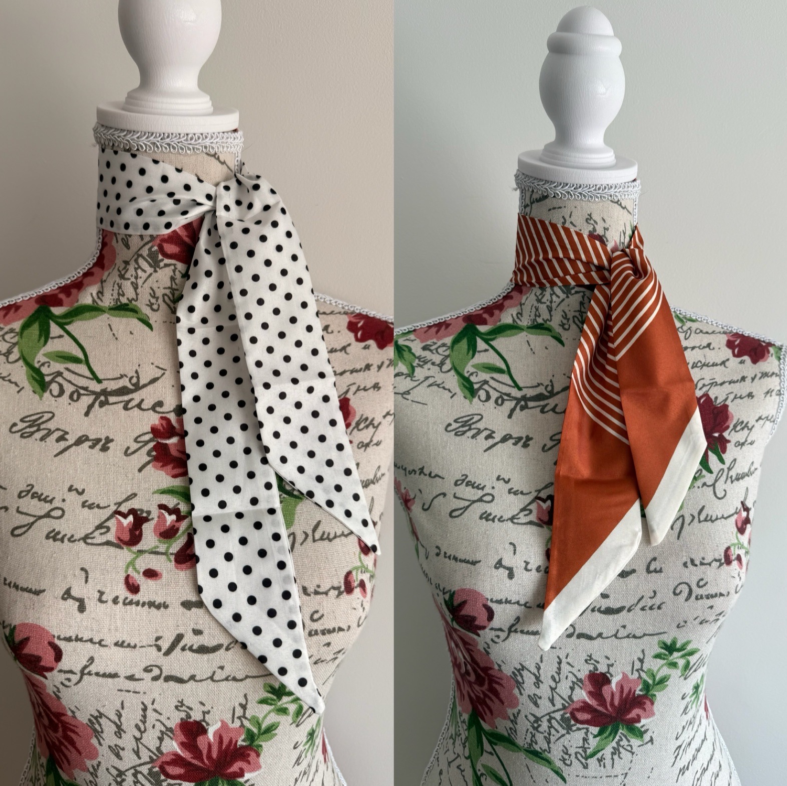 🧡 Set of 2 – Retro Polka Dot & Orange Striped Scarves 🧡