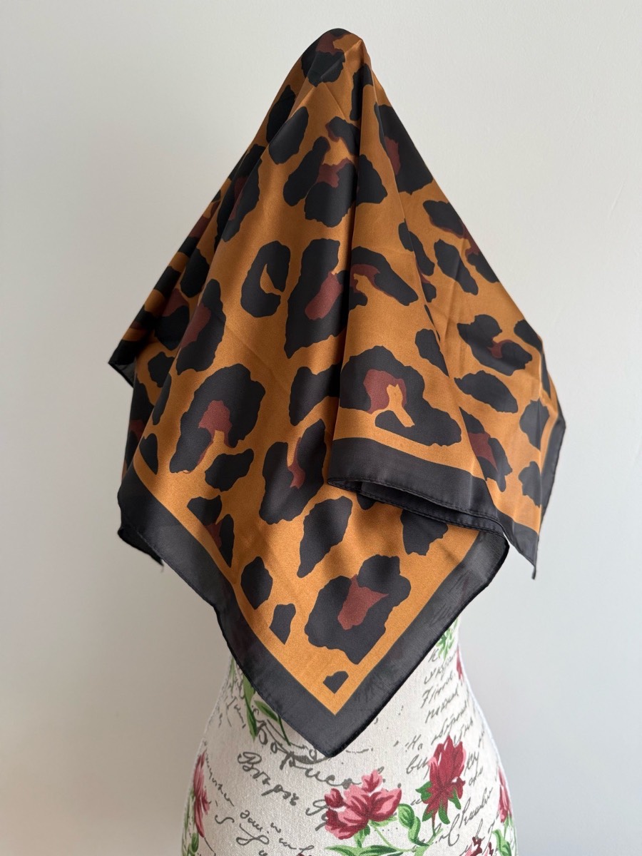 Coffee Brown Leopard Print Square Scarf