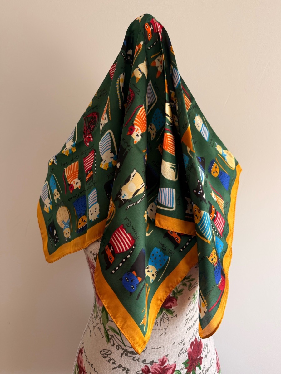 Multicoloured cat print  scarf