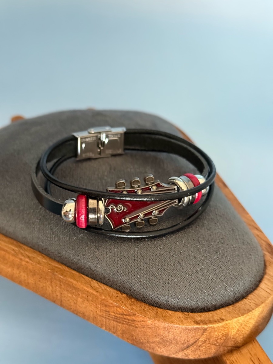 Red Guitar PU Leather Bracelet