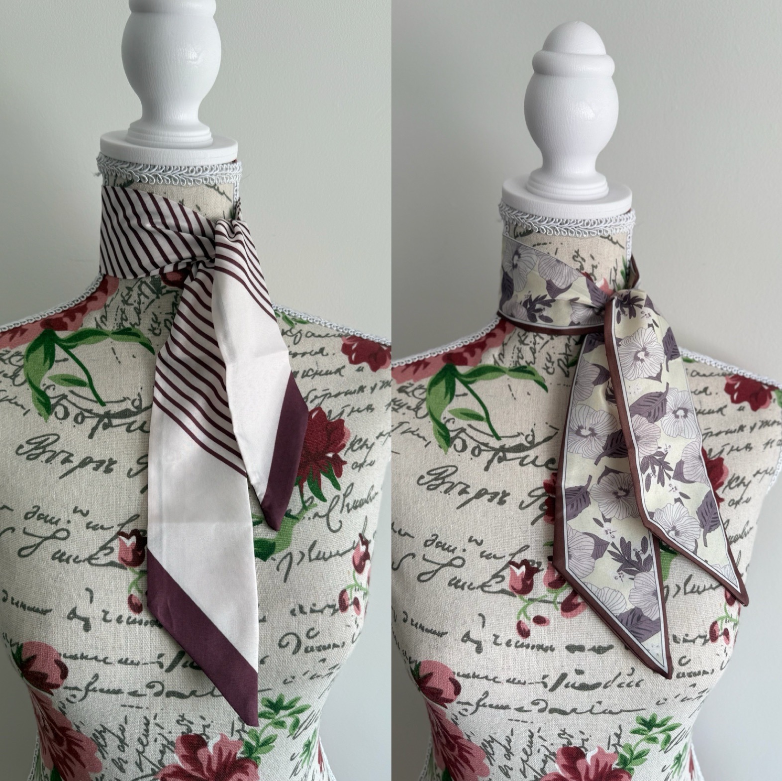 🌸 Set of 2 – Burgundy & Floral Fashion Scarves 🌸