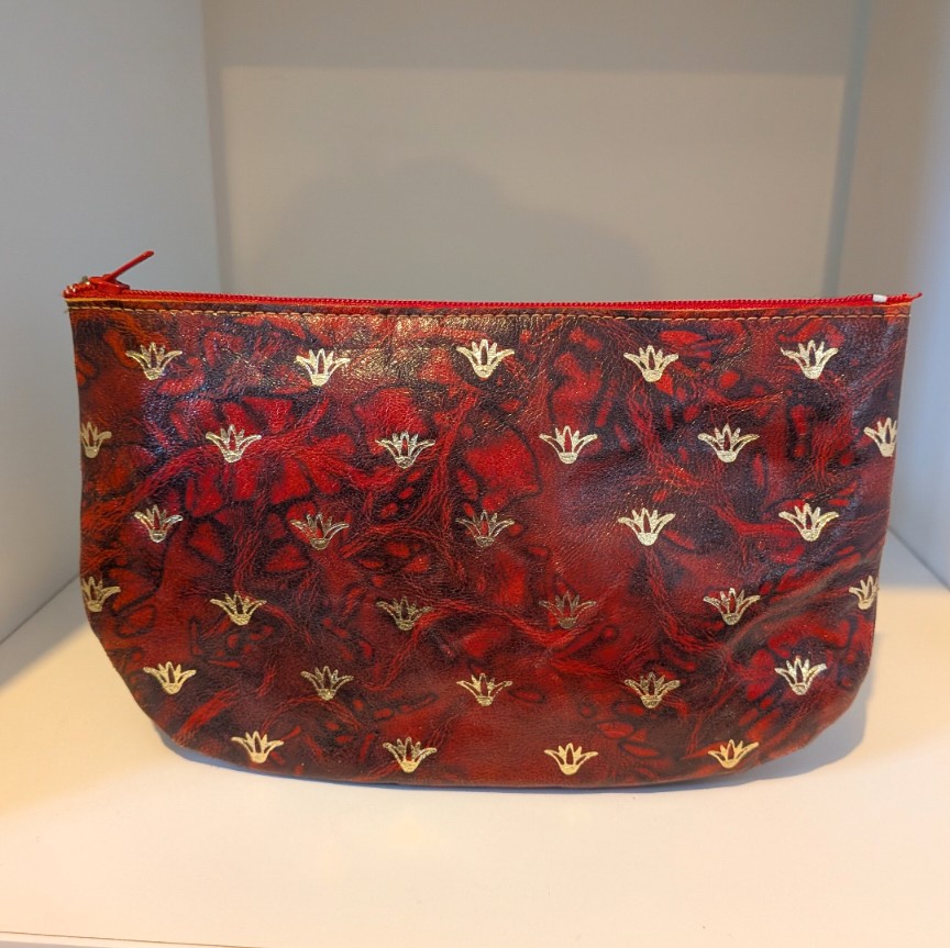 Vintage Red & Gold Patterned Makeup / Cosmetic Bag