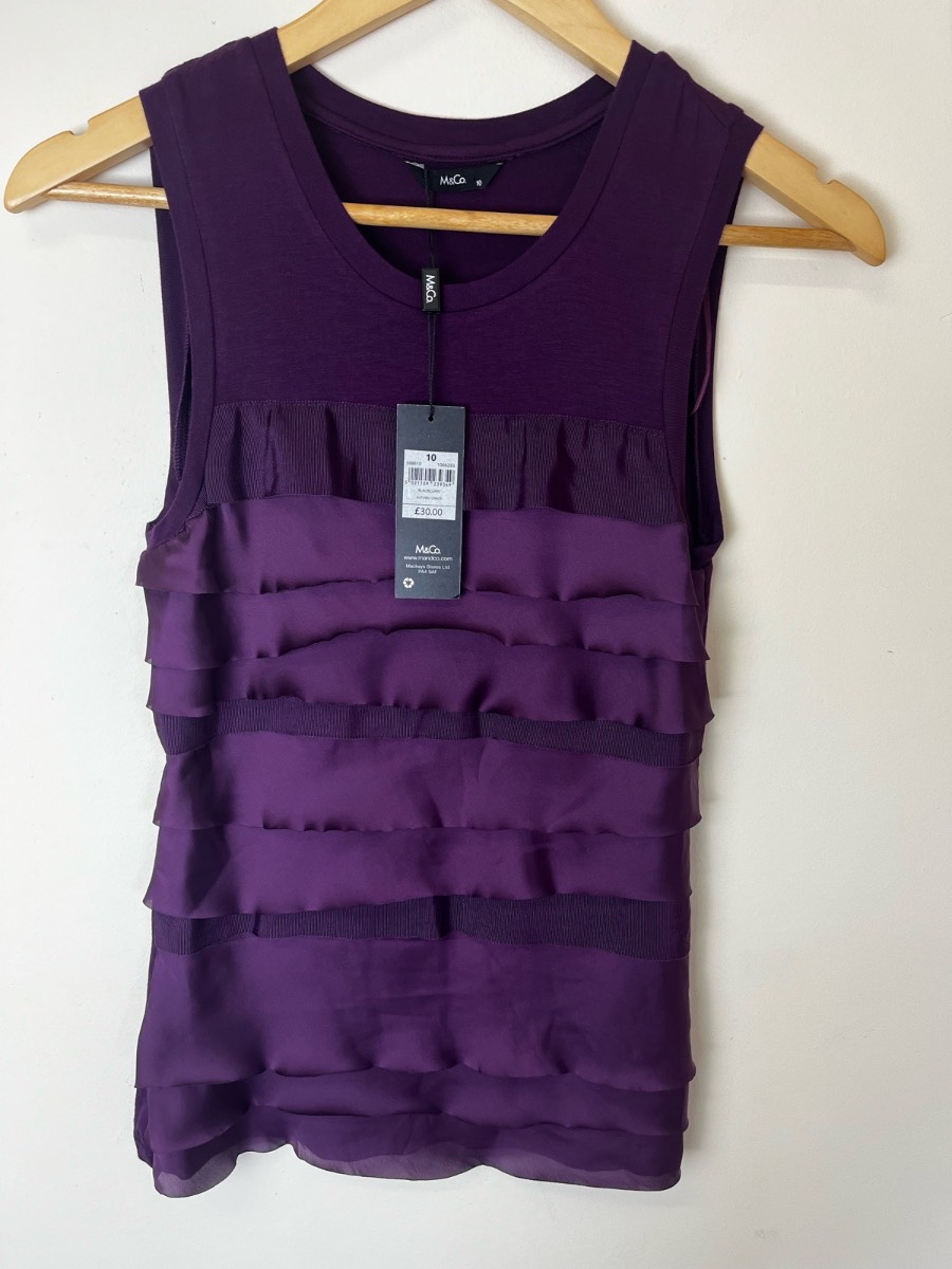 M&Co Purple Tiered Layered Tank Top Sleeveless Blouse Size 10 NWT £30
